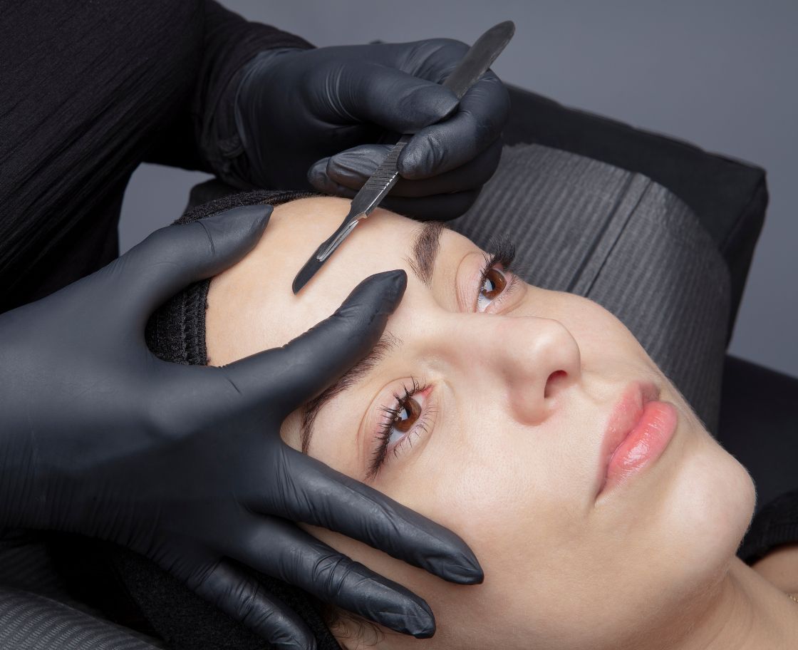Dermaplaning face top view